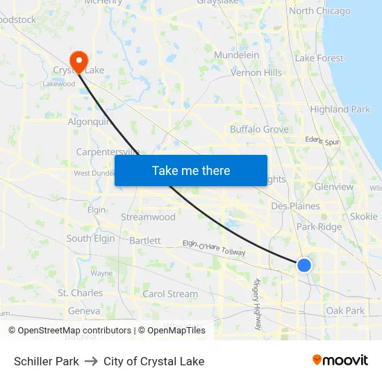 Schiller Park to City of Crystal Lake map