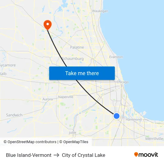 Blue Island-Vermont to City of Crystal Lake map