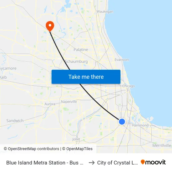 Blue Island Metra Station - Bus Stop E to City of Crystal Lake map