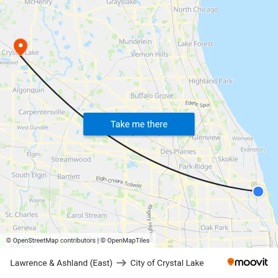 Lawrence & Ashland (East) to City of Crystal Lake map