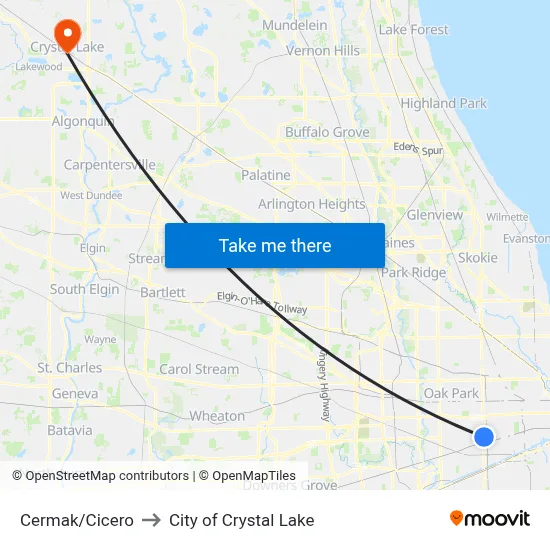 Cermak/Cicero to City of Crystal Lake map