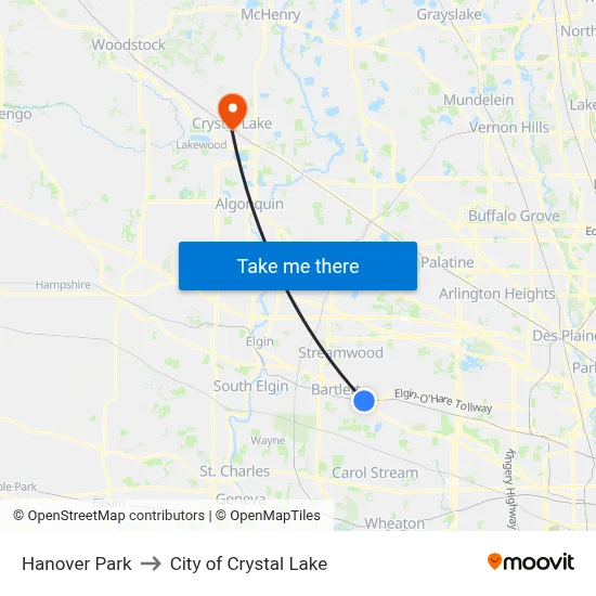 Hanover Park to City of Crystal Lake map