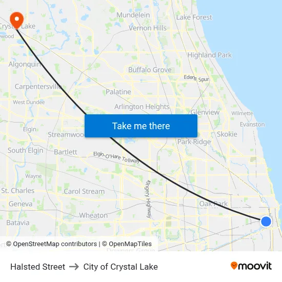 Halsted Street to City of Crystal Lake map