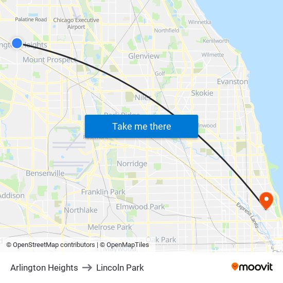 Arlington Heights to Lincoln Park map