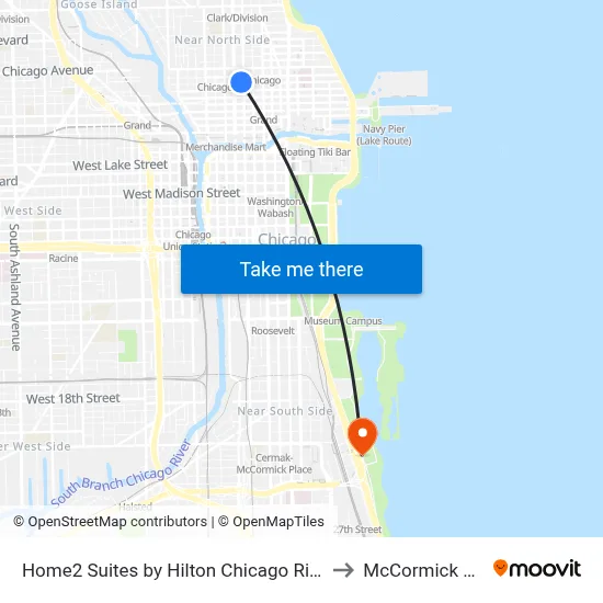 Home2 Suites by Hilton Chicago River North to McCormick Place map