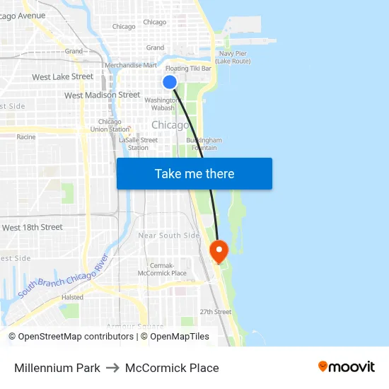 Millennium Park to McCormick Place map