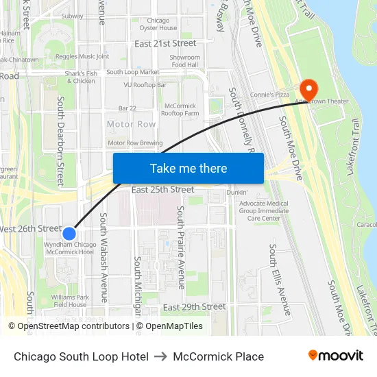 Chicago South Loop Hotel to McCormick Place map