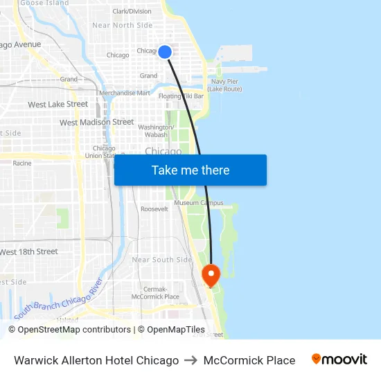 Warwick Allerton Hotel Chicago to McCormick Place map