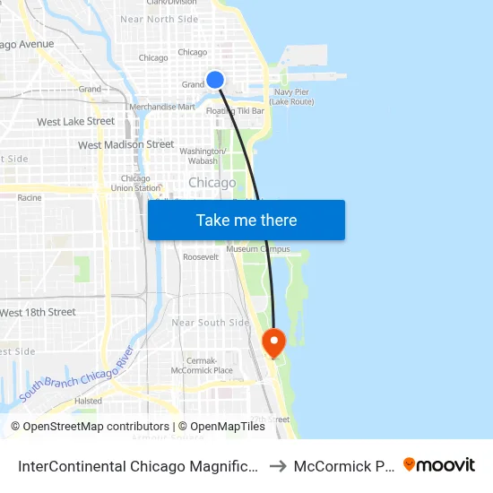InterContinental Chicago Magnificent Mile to McCormick Place map