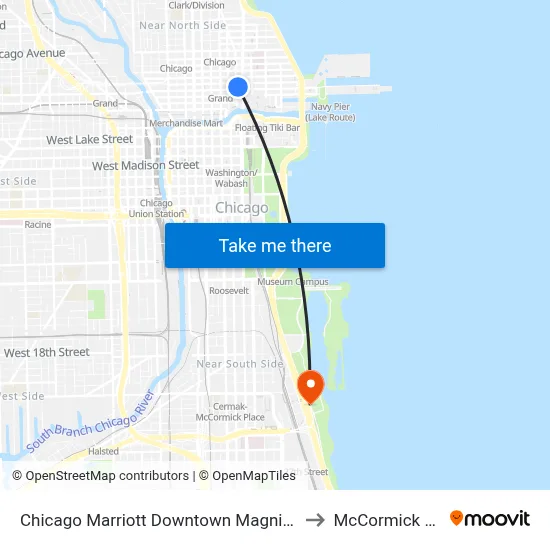 Chicago Marriott Downtown Magnificent Mile to McCormick Place map