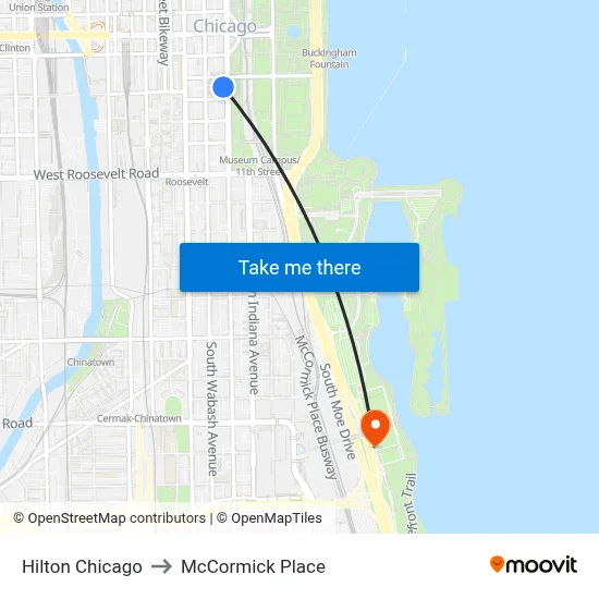Hilton Chicago to McCormick Place map