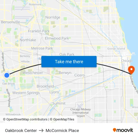 Oakbrook Center to McCormick Place map