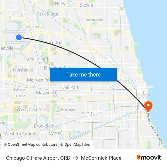 Chicago O Hare Airport ORD to McCormick Place map