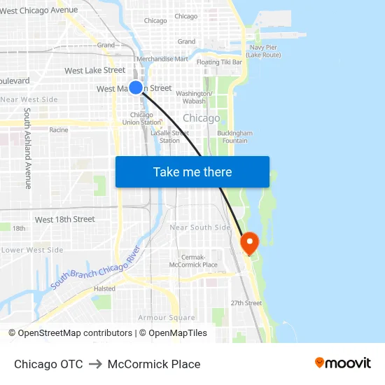 Chicago OTC to McCormick Place map