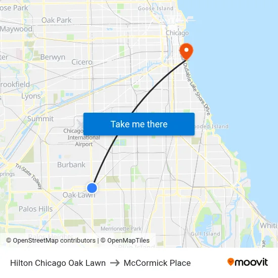 Hilton Chicago Oak Lawn to McCormick Place map