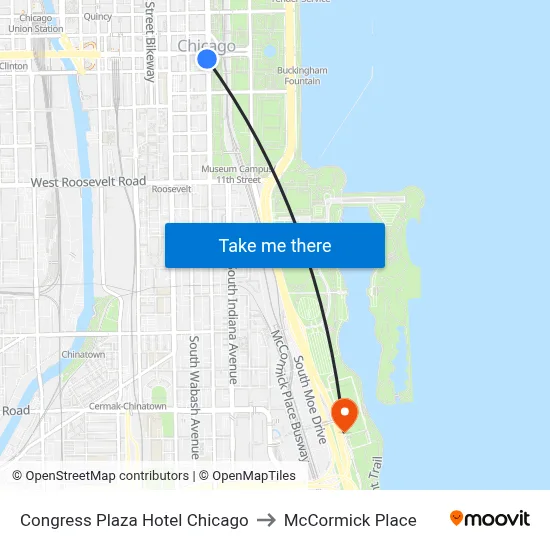 Congress Plaza Hotel Chicago to McCormick Place map