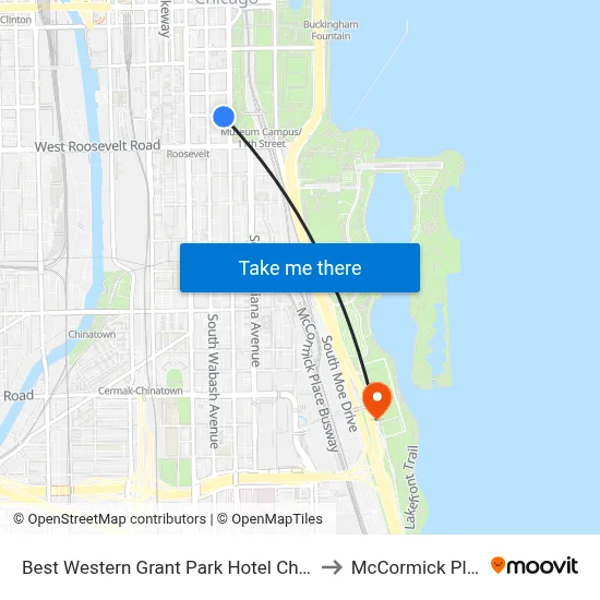 Best Western Grant Park Hotel Chicago to McCormick Place map