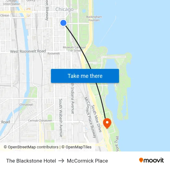 The Blackstone Hotel to McCormick Place map