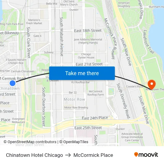 Chinatown Hotel Chicago to McCormick Place map