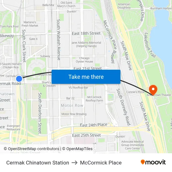 Cermak Chinatown Station to McCormick Place map