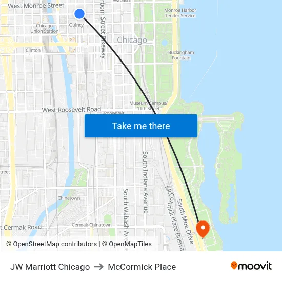 JW Marriott Chicago to McCormick Place map