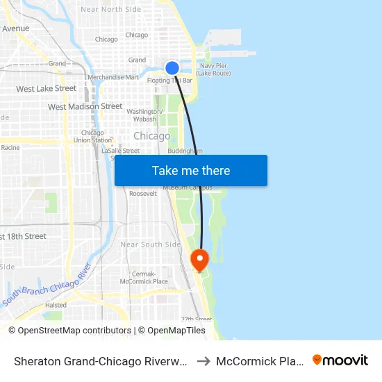 Sheraton Grand-Chicago Riverwalk to McCormick Place map