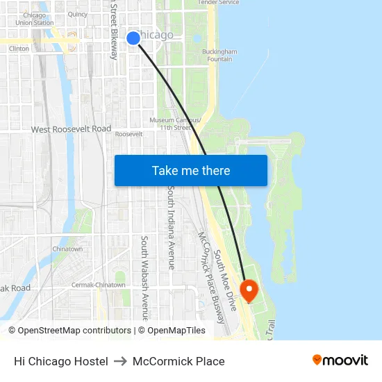 Hi Chicago Hostel to McCormick Place map