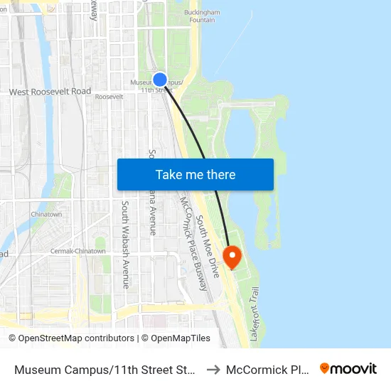 Museum Campus/11th Street Station to McCormick Place map