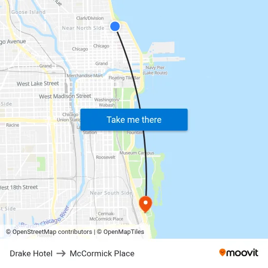 Drake Hotel to McCormick Place map