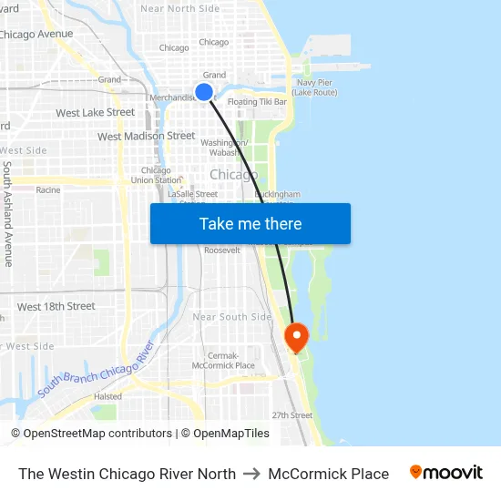 The Westin Chicago River North to McCormick Place map