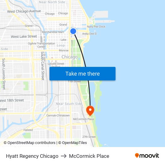 Hyatt Regency Chicago to McCormick Place map