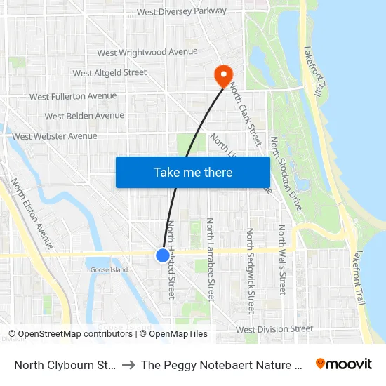 North Clybourn Station to The Peggy Notebaert Nature Museum map