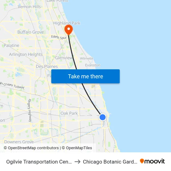 Ogilvie Transportation Center to Chicago Botanic Garden map