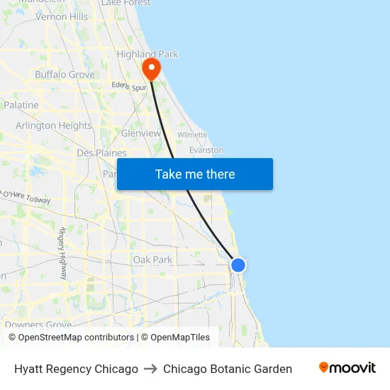 Hyatt Regency Chicago to Chicago Botanic Garden map
