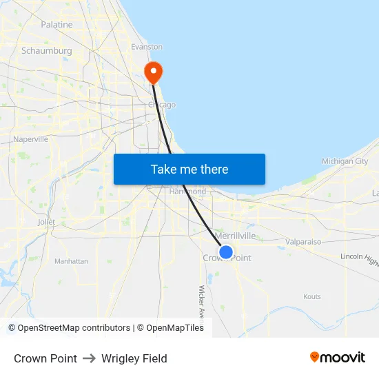 Crown Point to Wrigley Field map