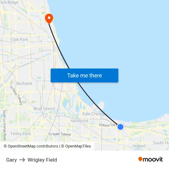 Gary to Wrigley Field map