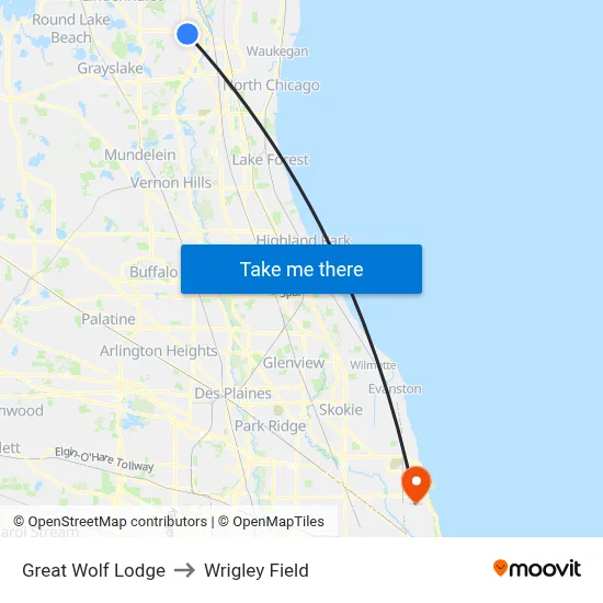 Great Wolf Lodge to Wrigley Field map