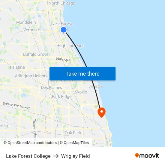 Lake Forest College to Wrigley Field map