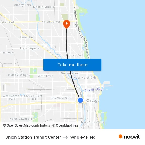 Union Station Transit Center to Wrigley Field map