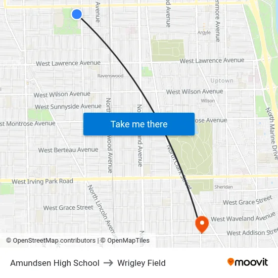 Amundsen High School to Wrigley Field map