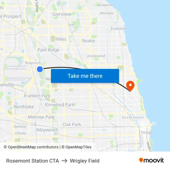 Rosemont Station CTA to Wrigley Field map