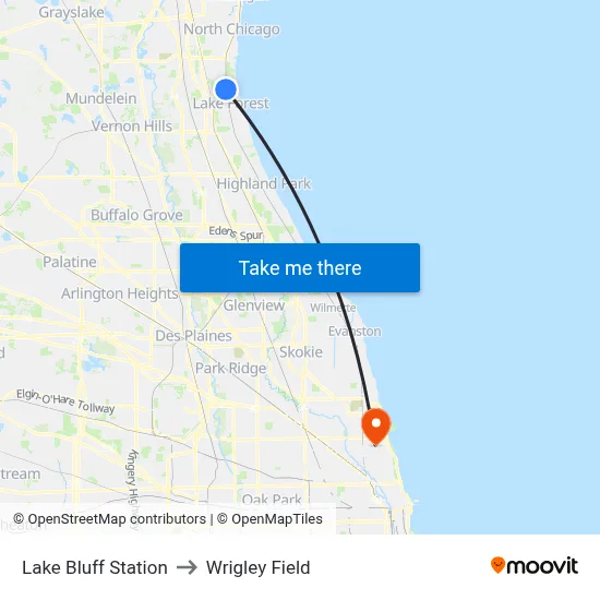 Lake Bluff Station to Wrigley Field map