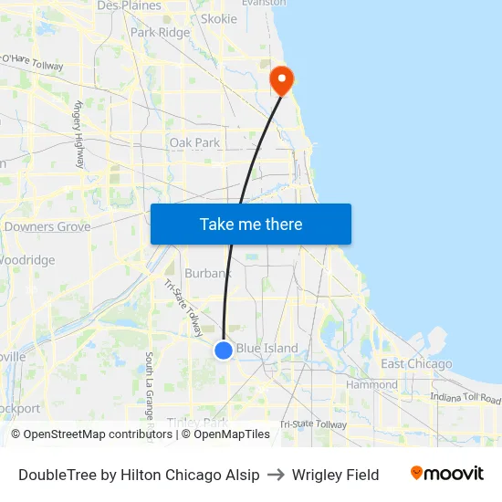 DoubleTree by Hilton Chicago Alsip to Wrigley Field map