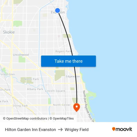 Hilton Garden Inn Evanston to Wrigley Field map