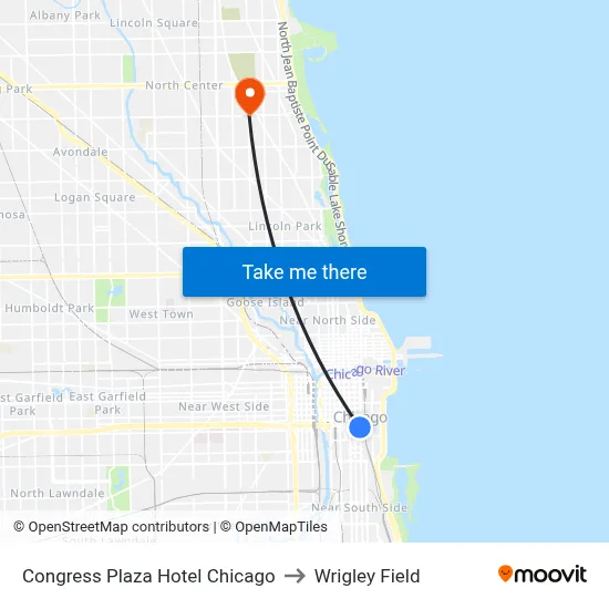 Congress Plaza Hotel Chicago to Wrigley Field map