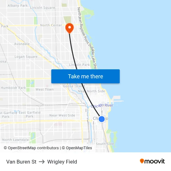Van Buren St to Wrigley Field map