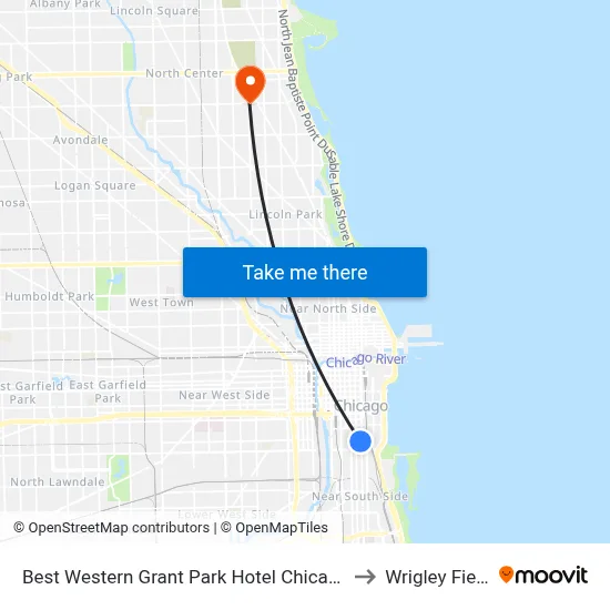 Best Western Grant Park Hotel Chicago to Wrigley Field map
