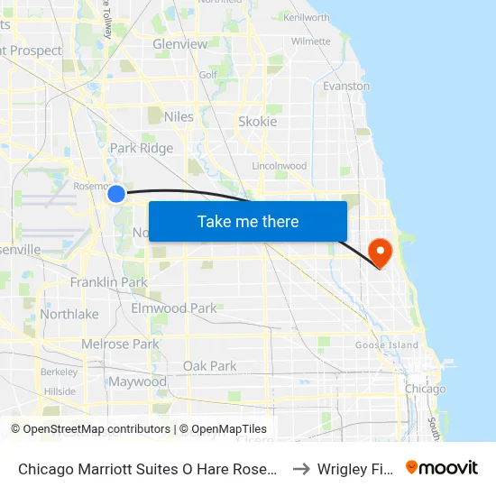 Chicago Marriott Suites O Hare Rosemont to Wrigley Field map