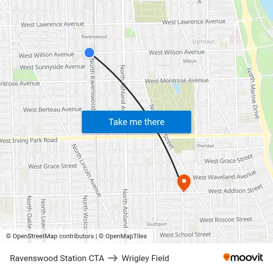 Ravenswood Station CTA to Wrigley Field map