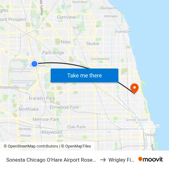 Sonesta Chicago O'Hare Airport Rosemont to Wrigley Field map
